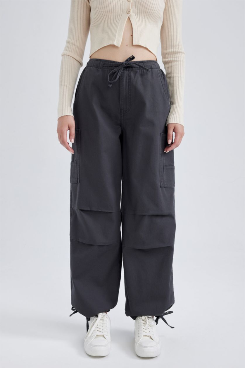 FEMME Anthracite Pantalon Coton Gabardine Parachute