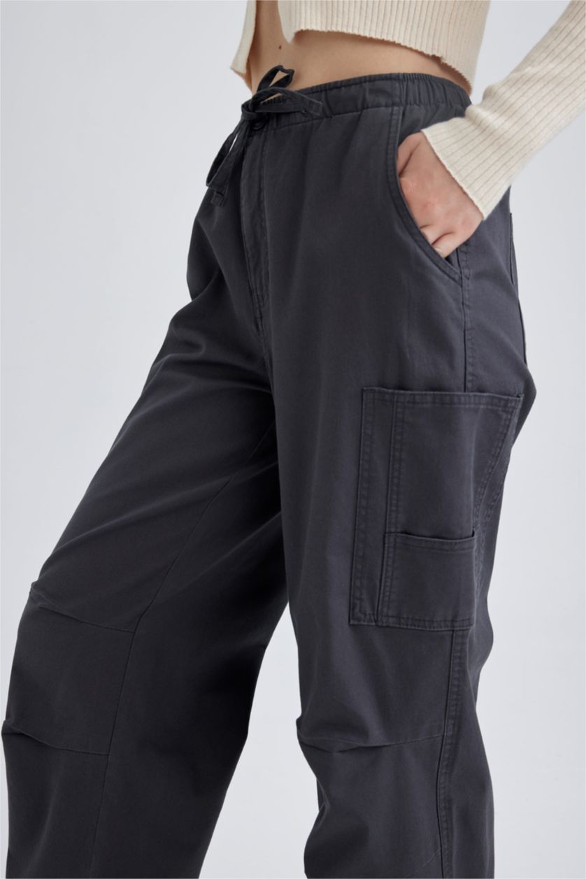 FEMME Anthracite Pantalon Coton Gabardine Parachute