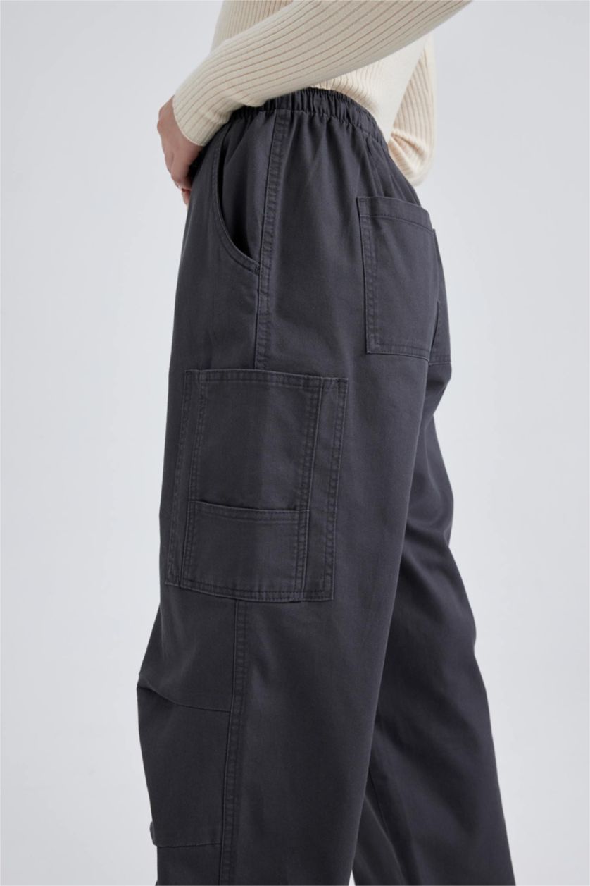 FEMME Anthracite Pantalon Coton Gabardine Parachute