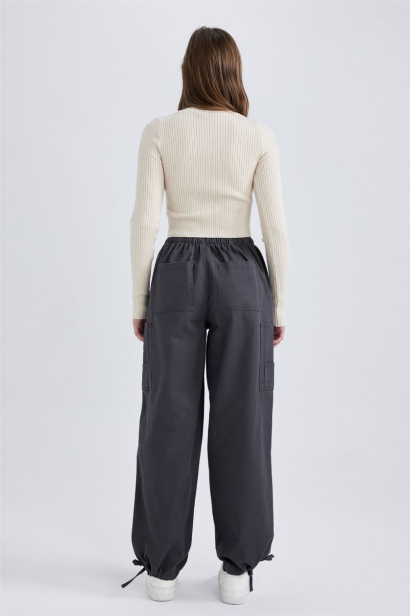 FEMME Anthracite Pantalon Coton Gabardine Parachute