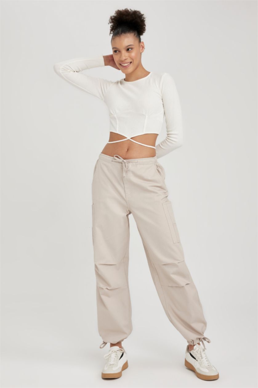 FEMME Beige Parachute Trousers