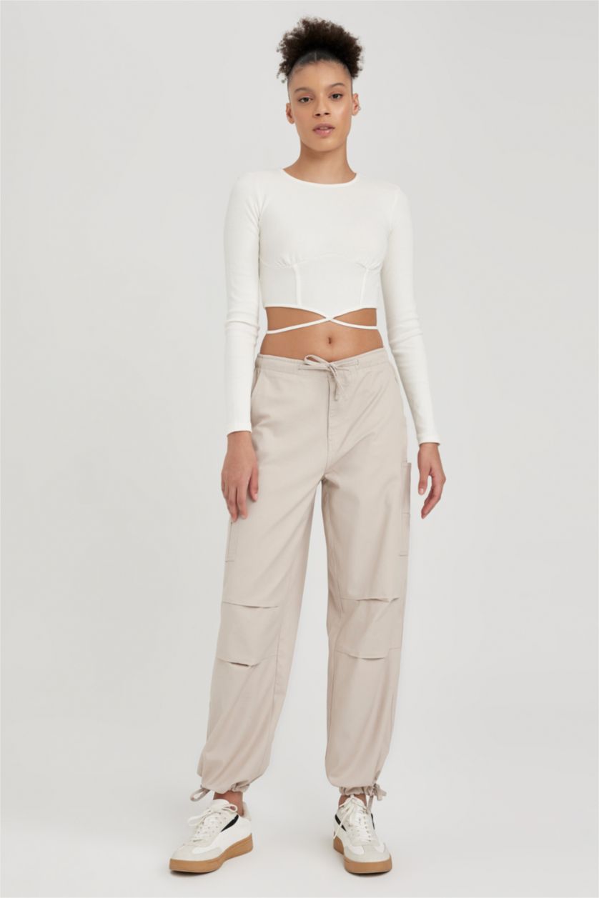 FEMME Beige Parachute Trousers