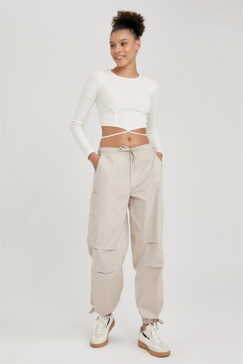 FEMME Beige Parachute Trousers