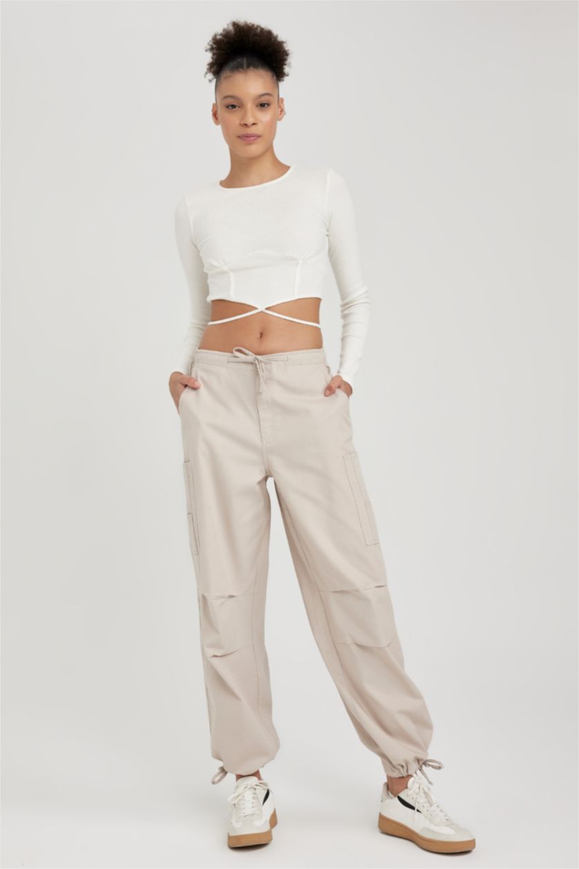 FEMME Beige Parachute Trousers