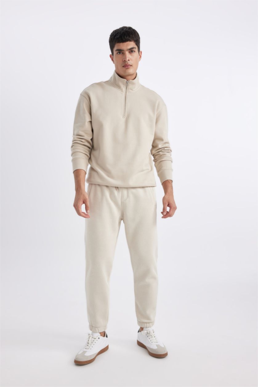 رجال بيج بنطلون بجامة رياضي قماش سميك قصة عادية برجل مطاطي