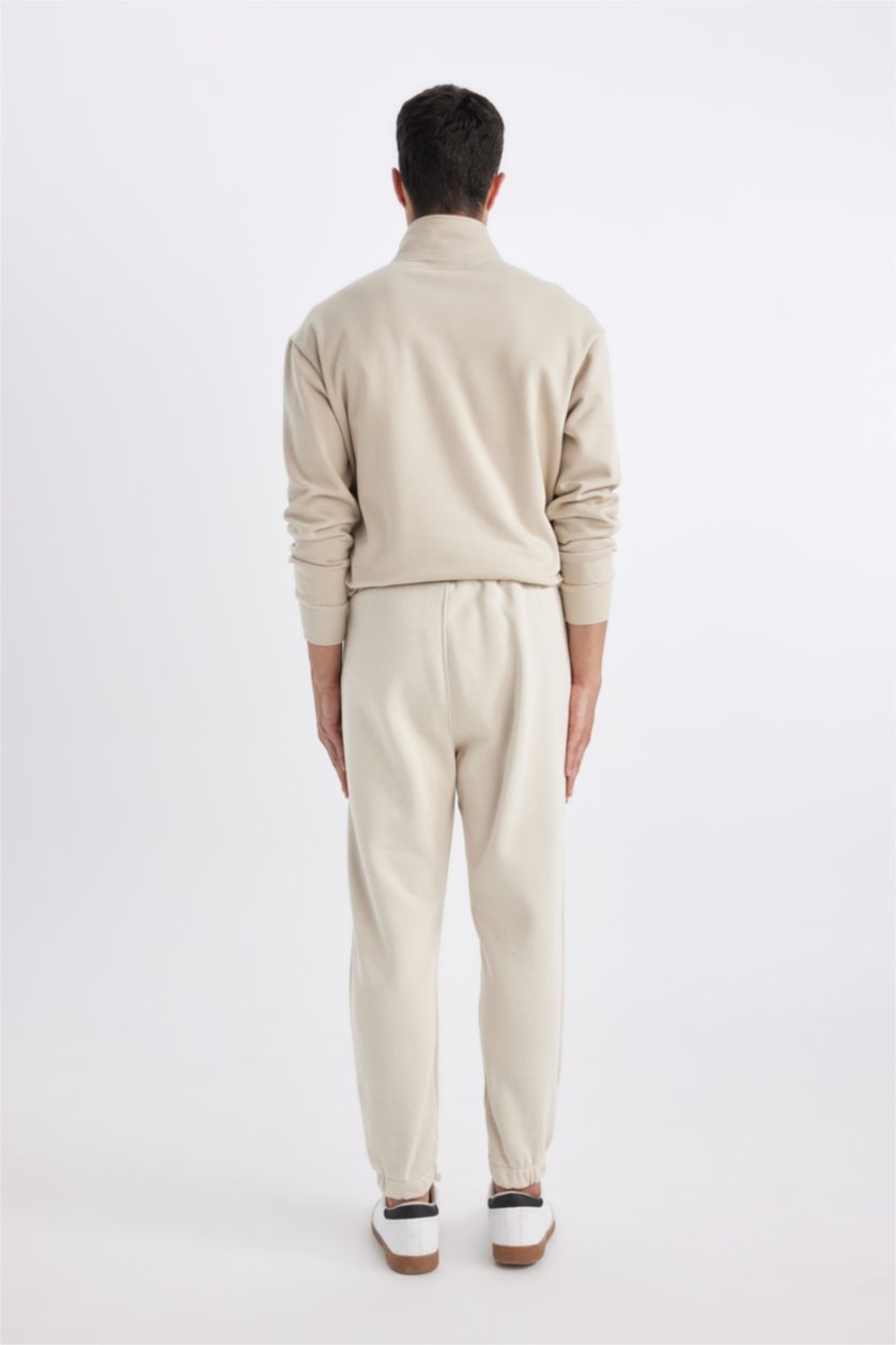 رجال بيج بنطلون بجامة رياضي قماش سميك قصة عادية برجل مطاطي