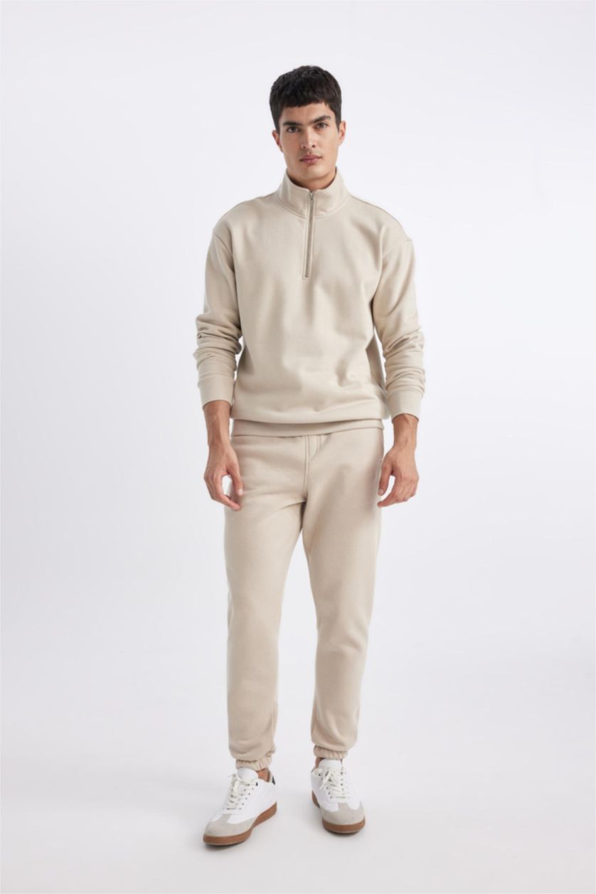 Man Stone Standard Fit Rib Hem Thick Sweatshirt Fabric Trousers