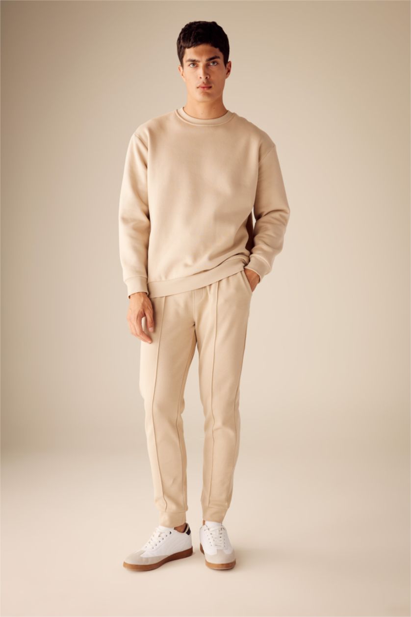 MAN Beige Slim Fit Rib Hem Trousers