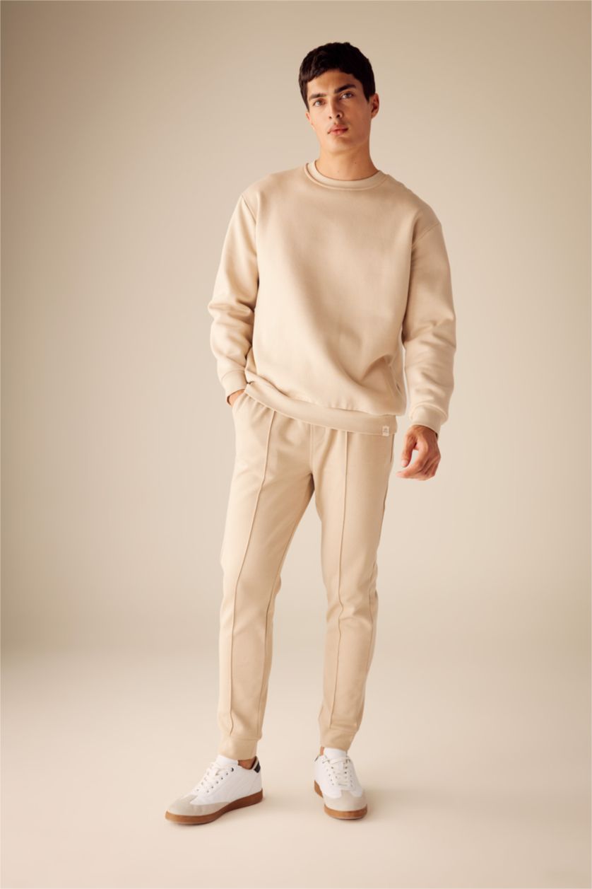 MAN Beige Slim Fit Rib Hem Trousers