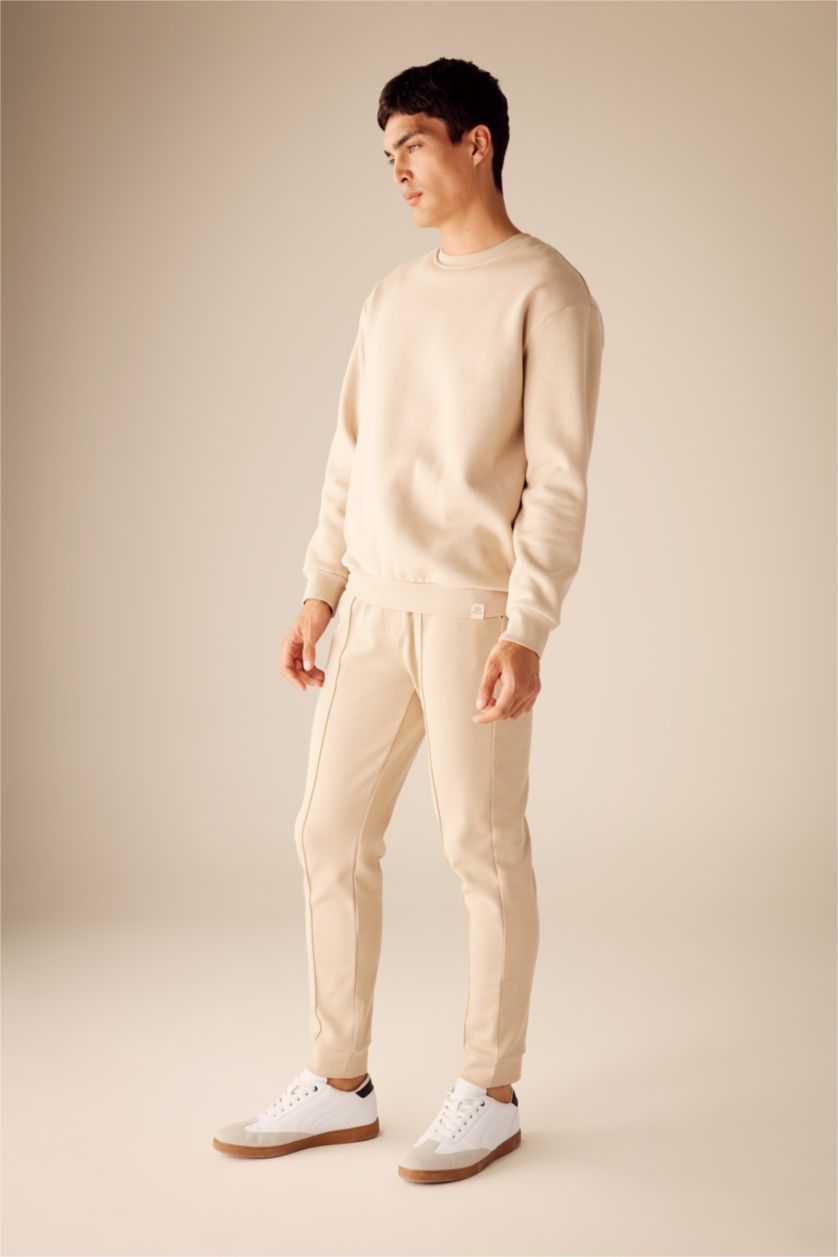 MAN Beige Slim Fit Rib Hem Trousers