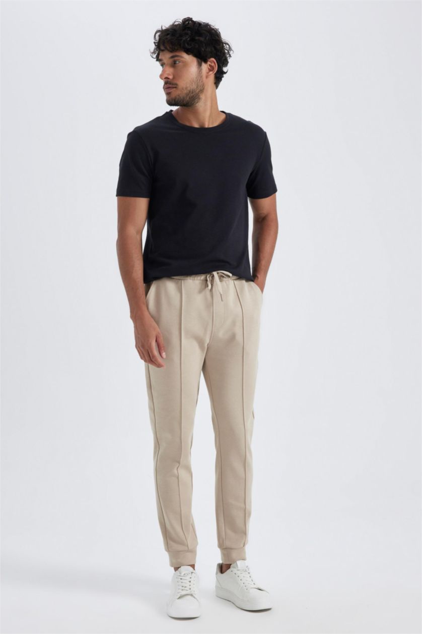 MAN Beige Slim Fit Rib Hem Trousers