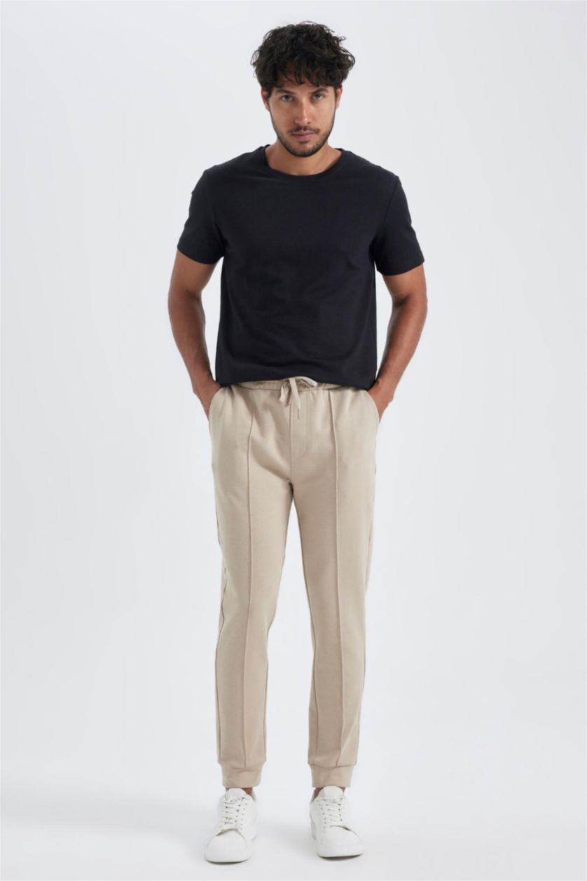 MAN Beige Slim Fit Rib Hem Trousers