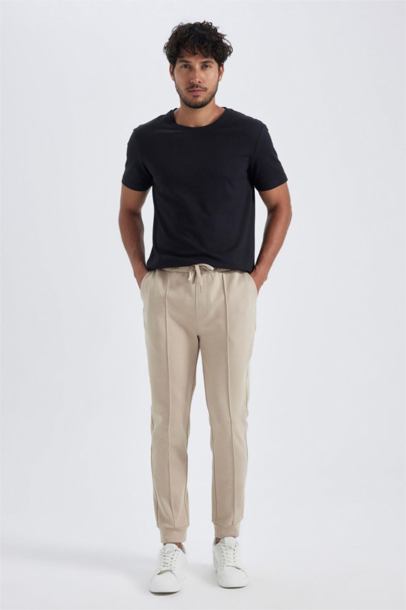 MAN Beige Slim Fit Rib Hem Trousers
