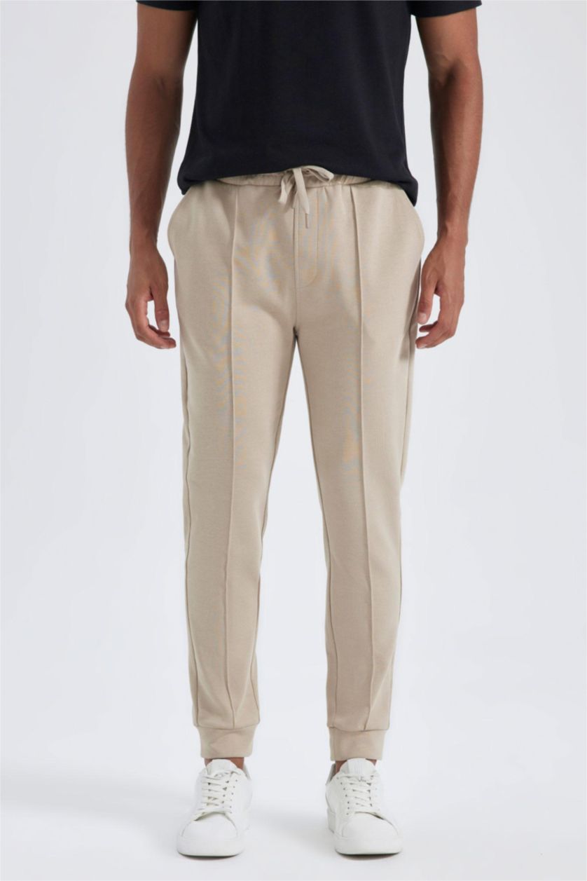 MAN Beige Slim Fit Rib Hem Trousers