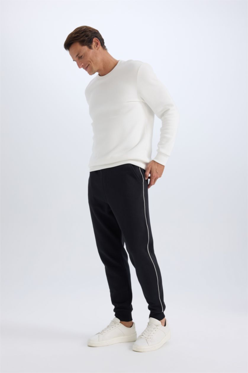 رجال أسود بنطلون بجامة رياضي تقيل سادة بقصة عادية وخصر برباط