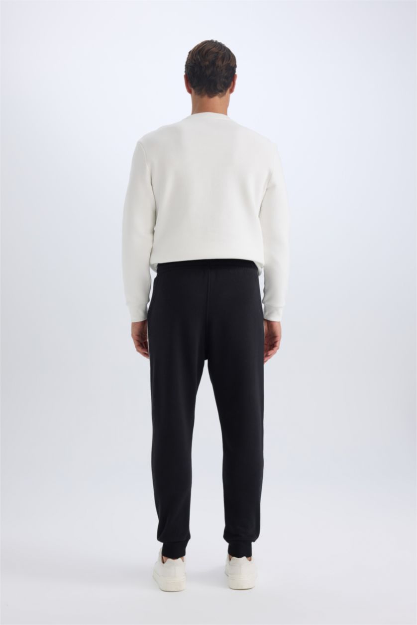 رجال أسود بنطلون بجامة رياضي تقيل سادة بقصة عادية وخصر برباط