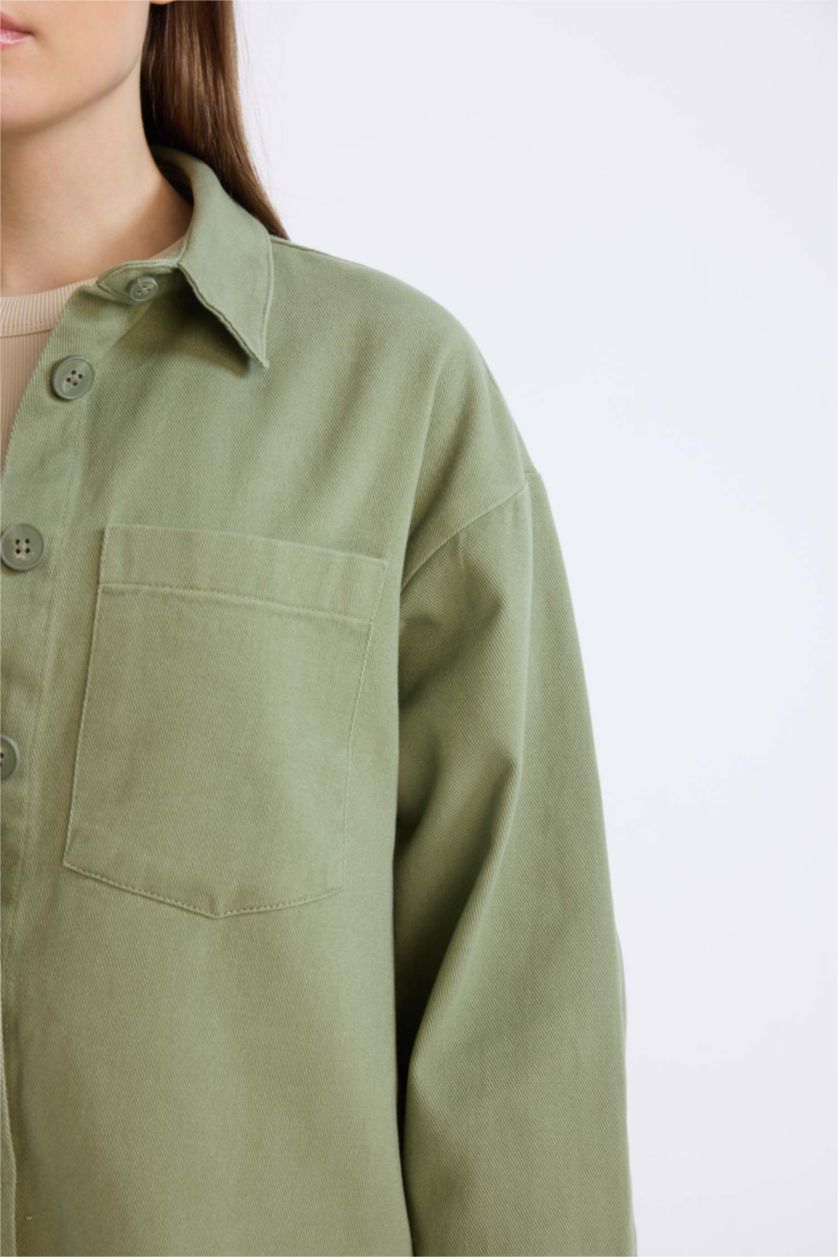 WOMAN Khaki Relax Fit Gabardine Shirt Collar Long Sleeve Tunic
