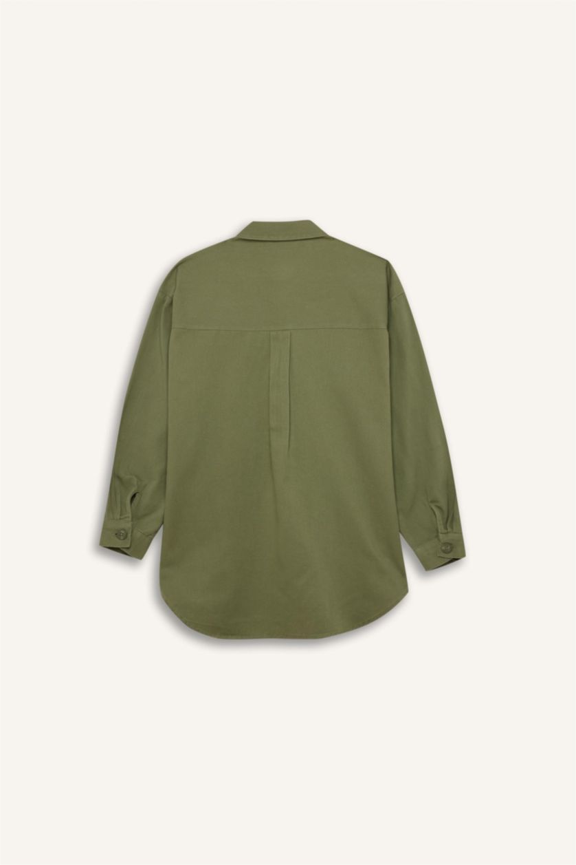 WOMAN Khaki Relax Fit Gabardine Shirt Collar Long Sleeve Tunic