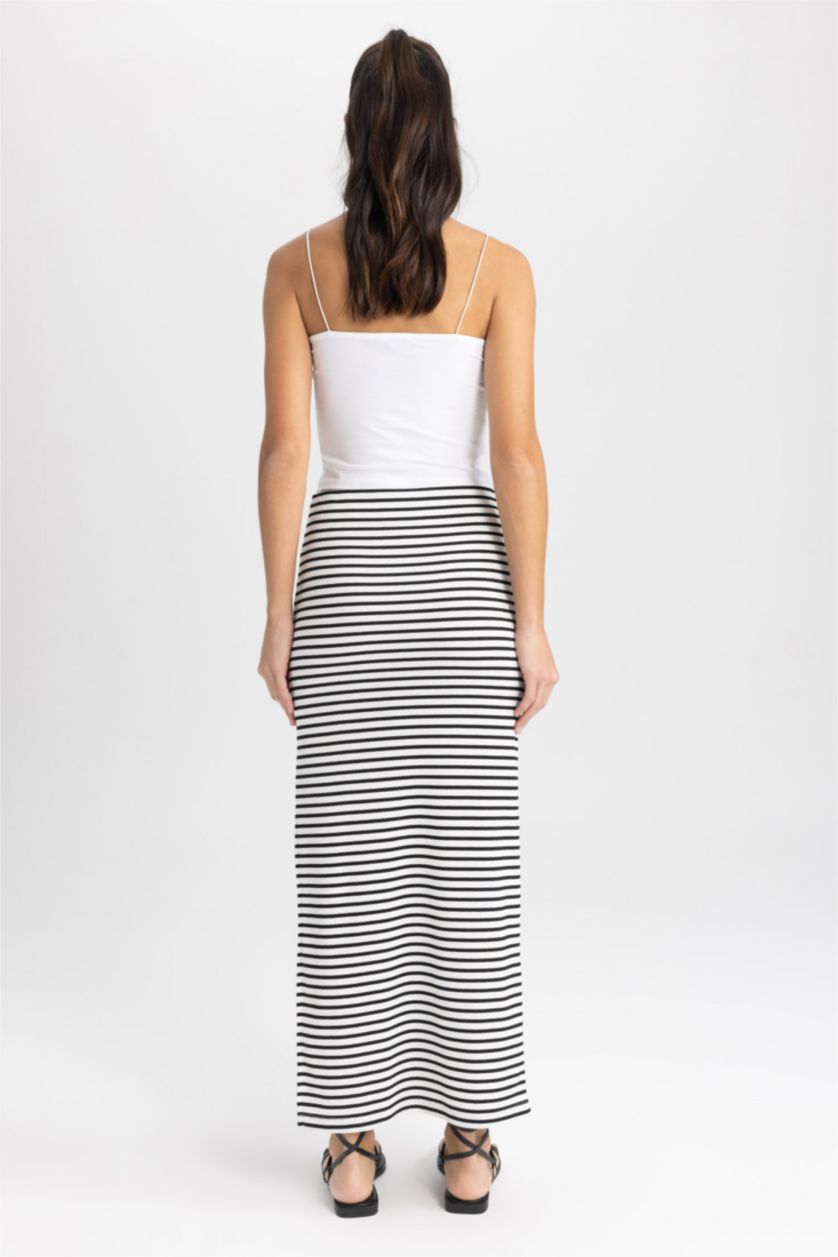 FEMME Écru Jupe Maxi Caraco Ajustée À Rayures Côtelées
