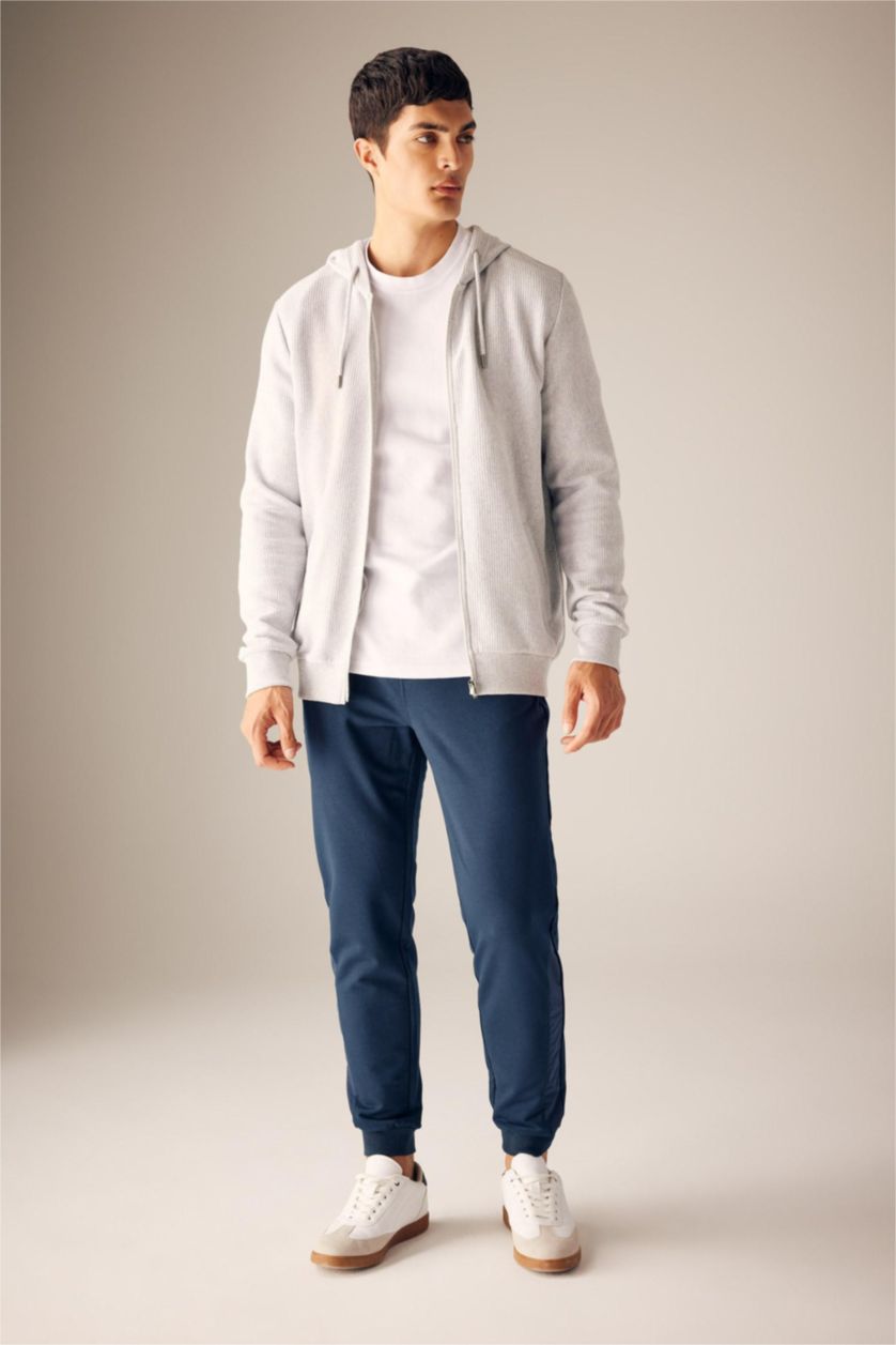 MAN NAVY Slim Fit Rib Hem Trousers