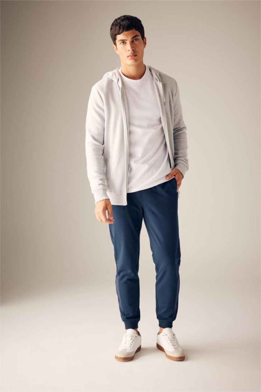MAN NAVY Slim Fit Rib Hem Trousers