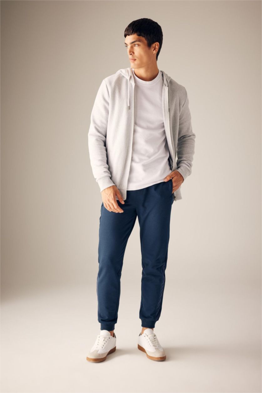 MAN NAVY Slim Fit Rib Hem Trousers