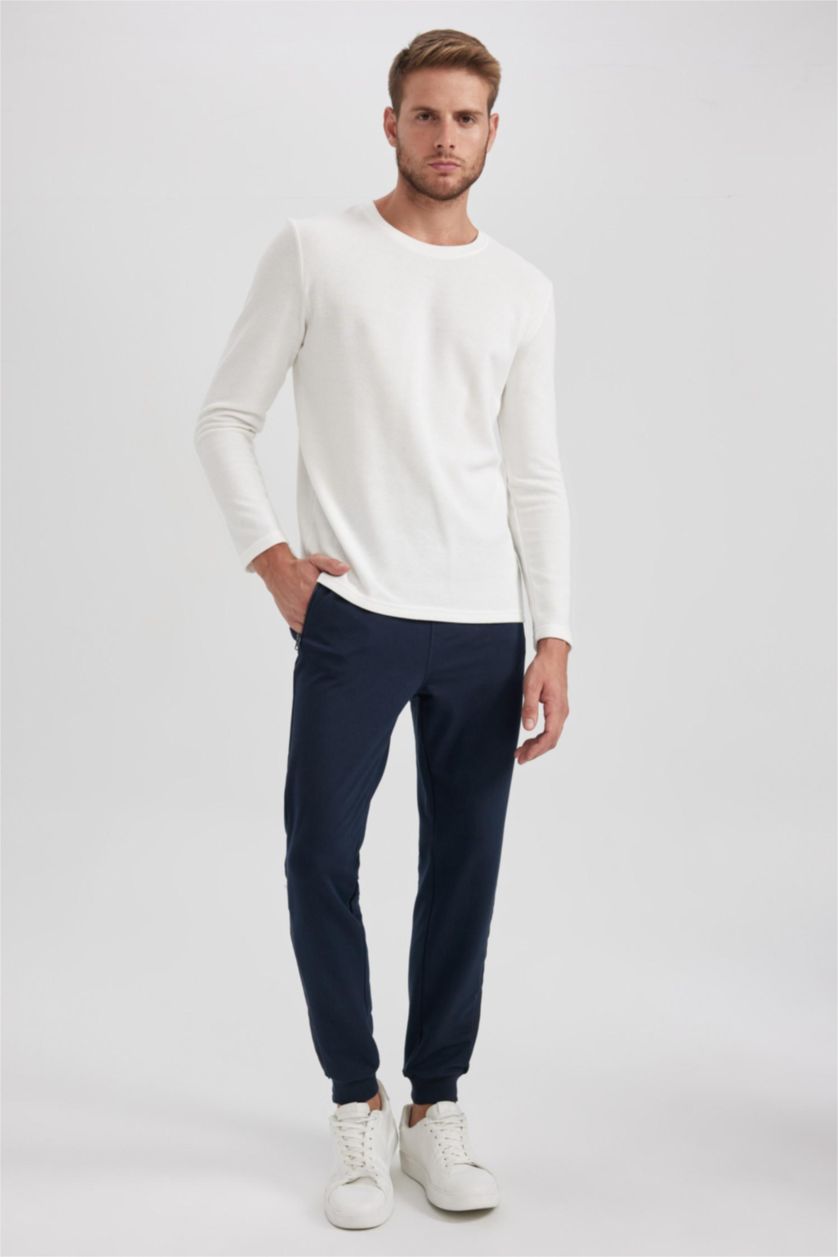 MAN NAVY Slim Fit Rib Hem Trousers