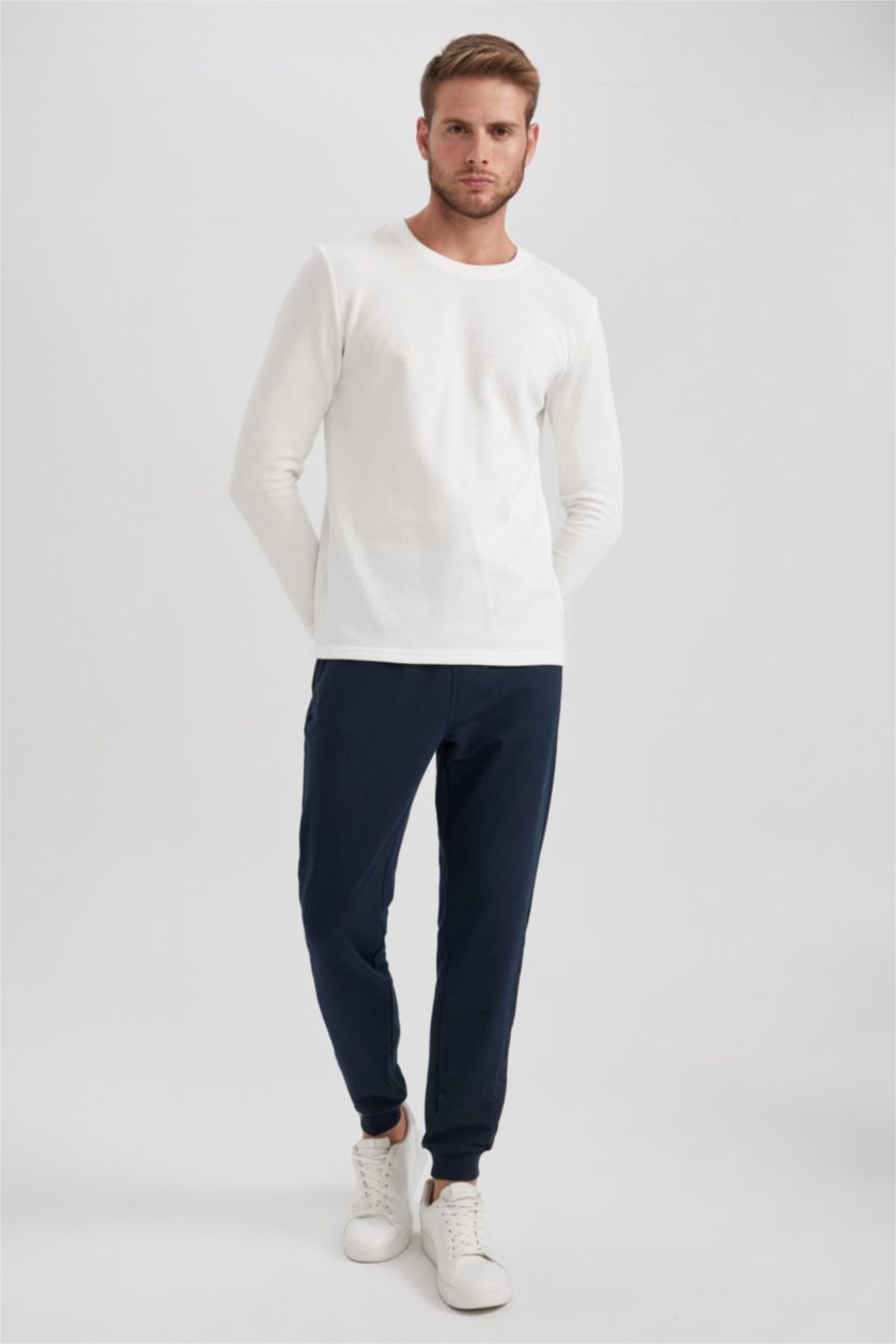 MAN NAVY Slim Fit Rib Hem Trousers