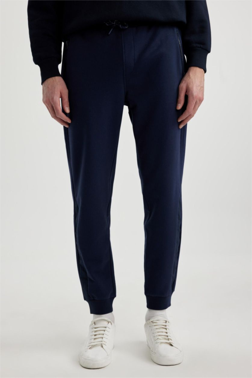 MAN NAVY Slim Fit Rib Hem Trousers