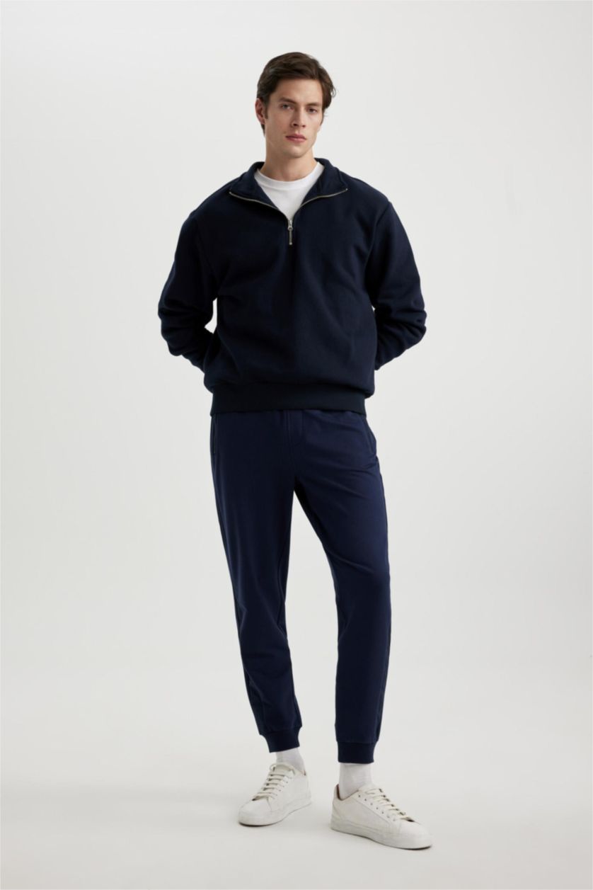 MAN NAVY Slim Fit Rib Hem Trousers
