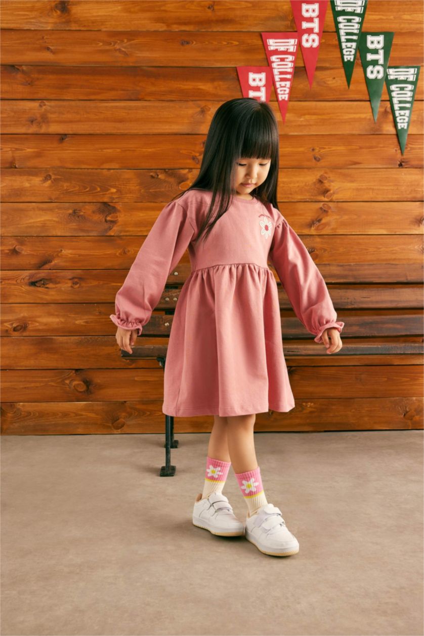 BABY GIRL Rose Regular Fit Flower Long Sleeve Knitted Dress