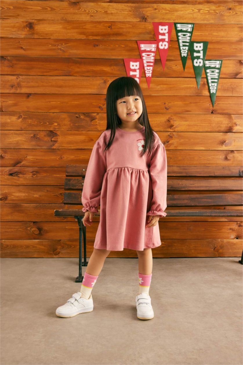 BABY GIRL Rose Regular Fit Flower Long Sleeve Knitted Dress