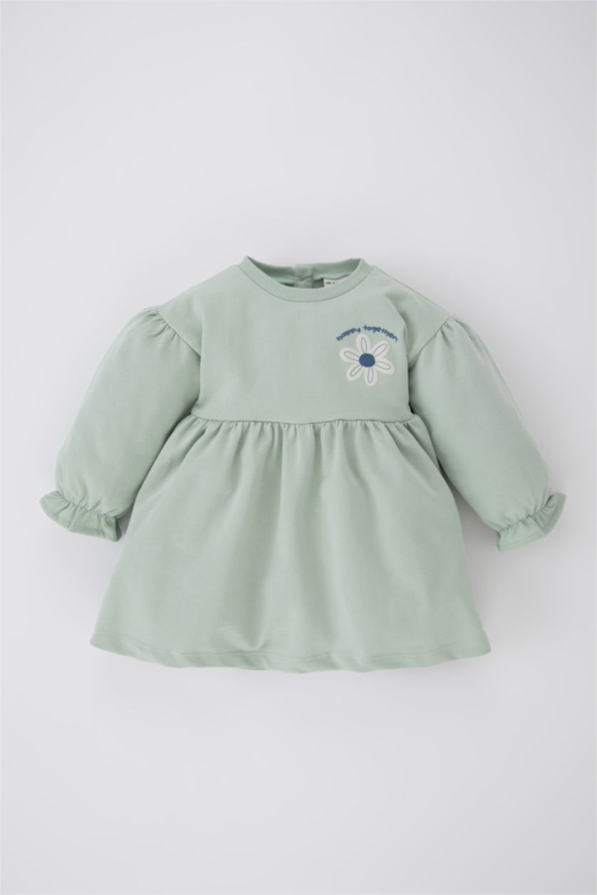 BABY GIRL Mint Regular Fit Flower Long Sleeve Knitted Dress