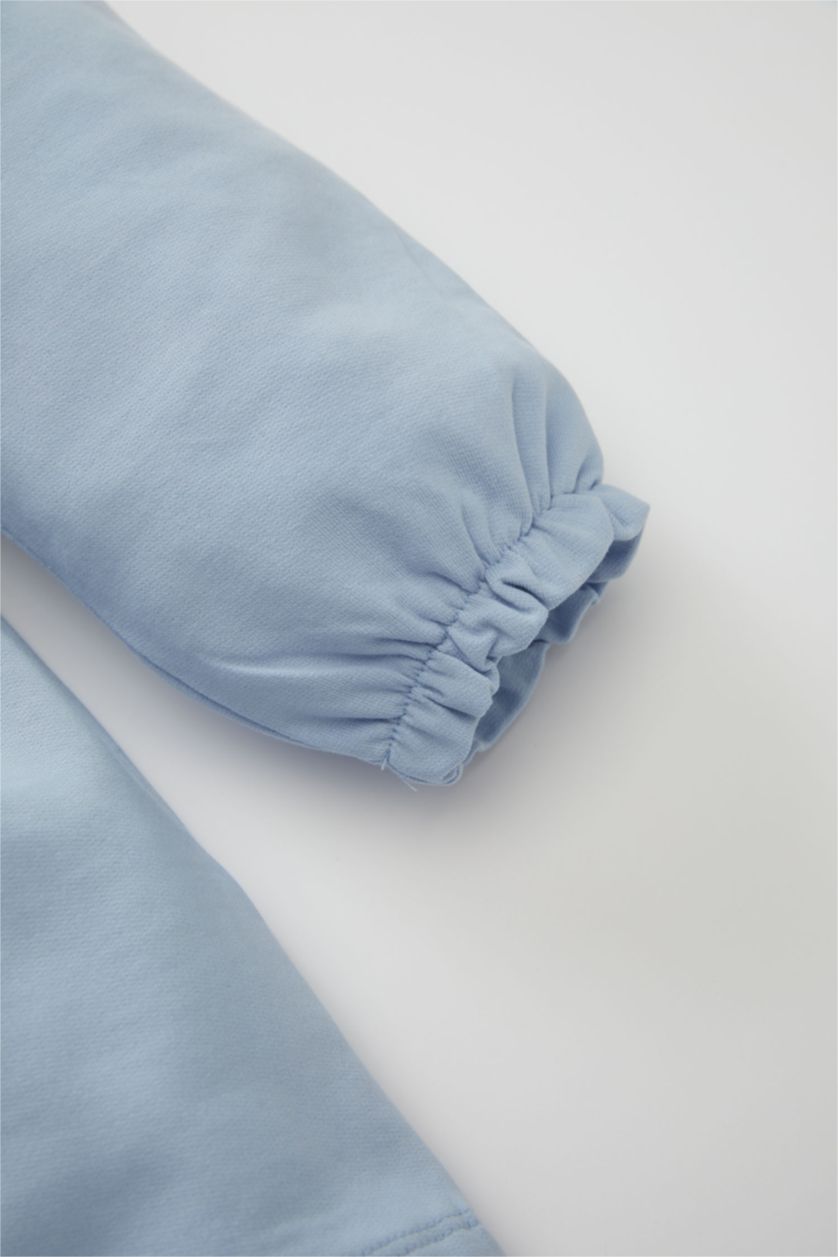 BABY GIRL Light Blue Baby Girl Crew Neck Floral Printed Sweatshirt Dress