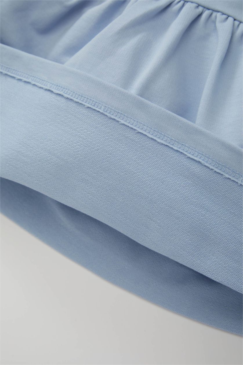 BABY GIRL Light Blue Baby Girl Crew Neck Floral Printed Sweatshirt Dress