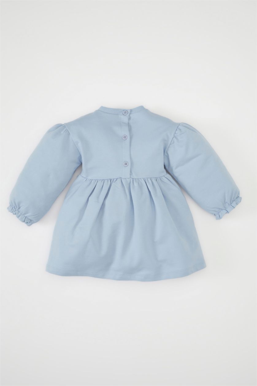 BABY GIRL Light Blue Baby Girl Crew Neck Floral Printed Sweatshirt Dress