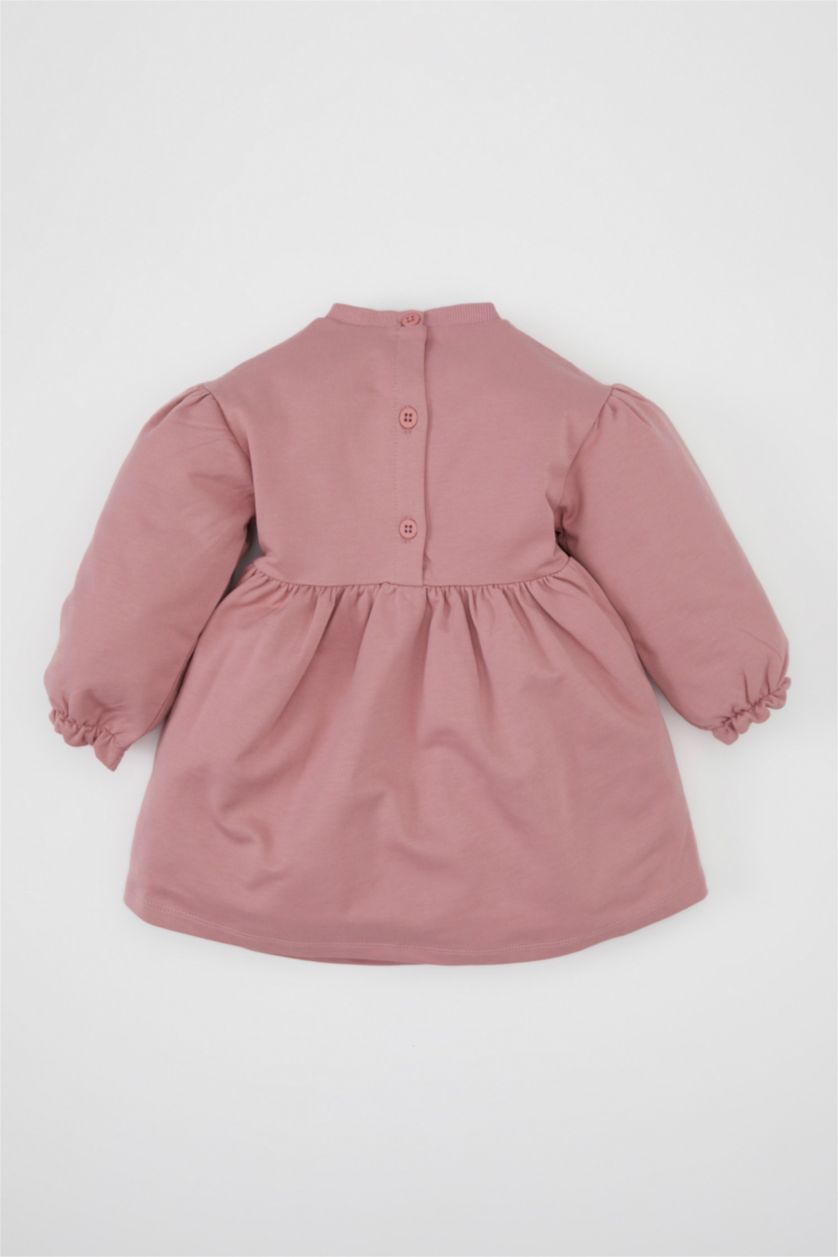 طفلة صغيرة وردي فستان بيبي بناتي فلورال قصة عادية كم طويل برقبة مستديرة