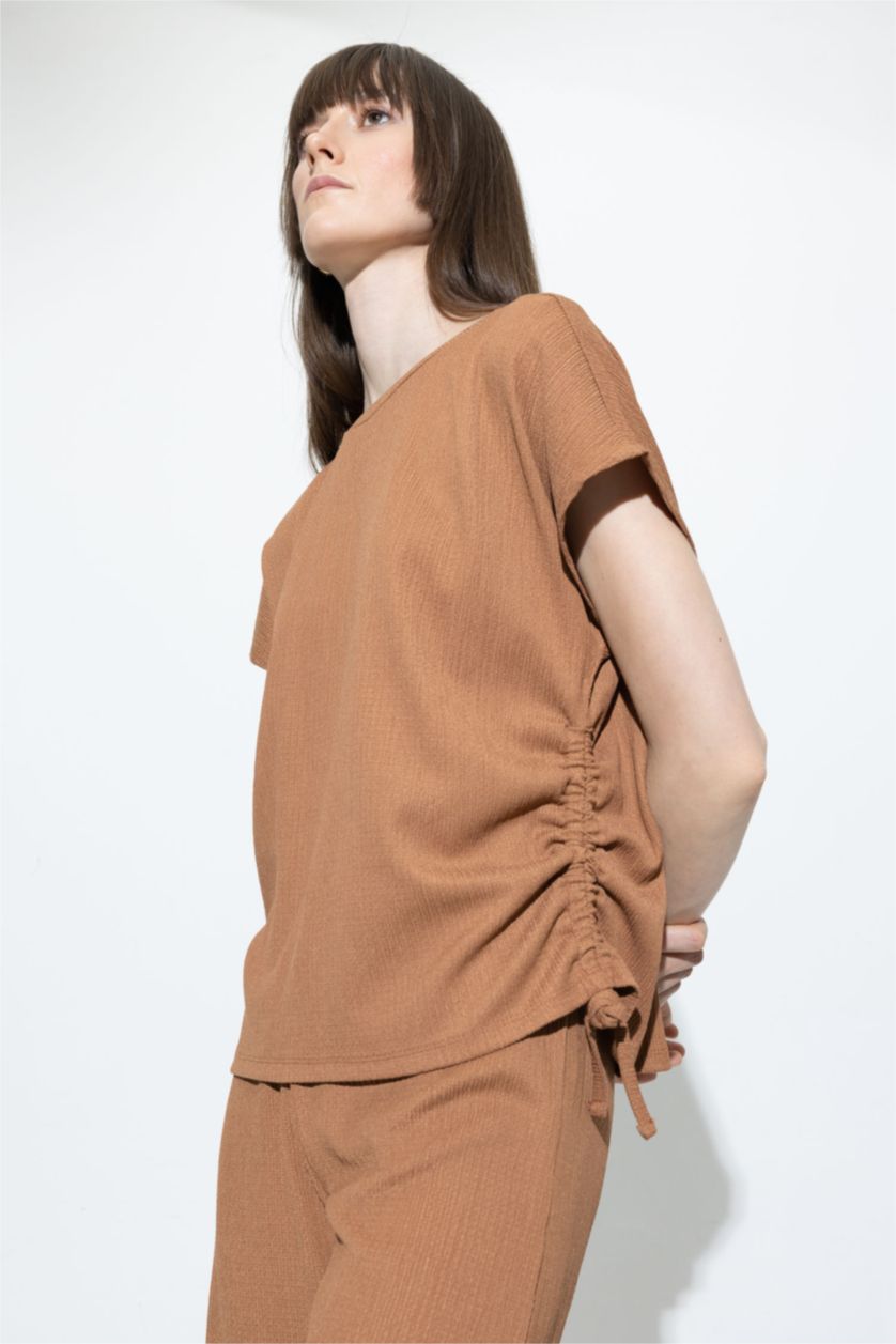 WOMAN Dark Camel Crew Neck Short Sleeve T-Shirt