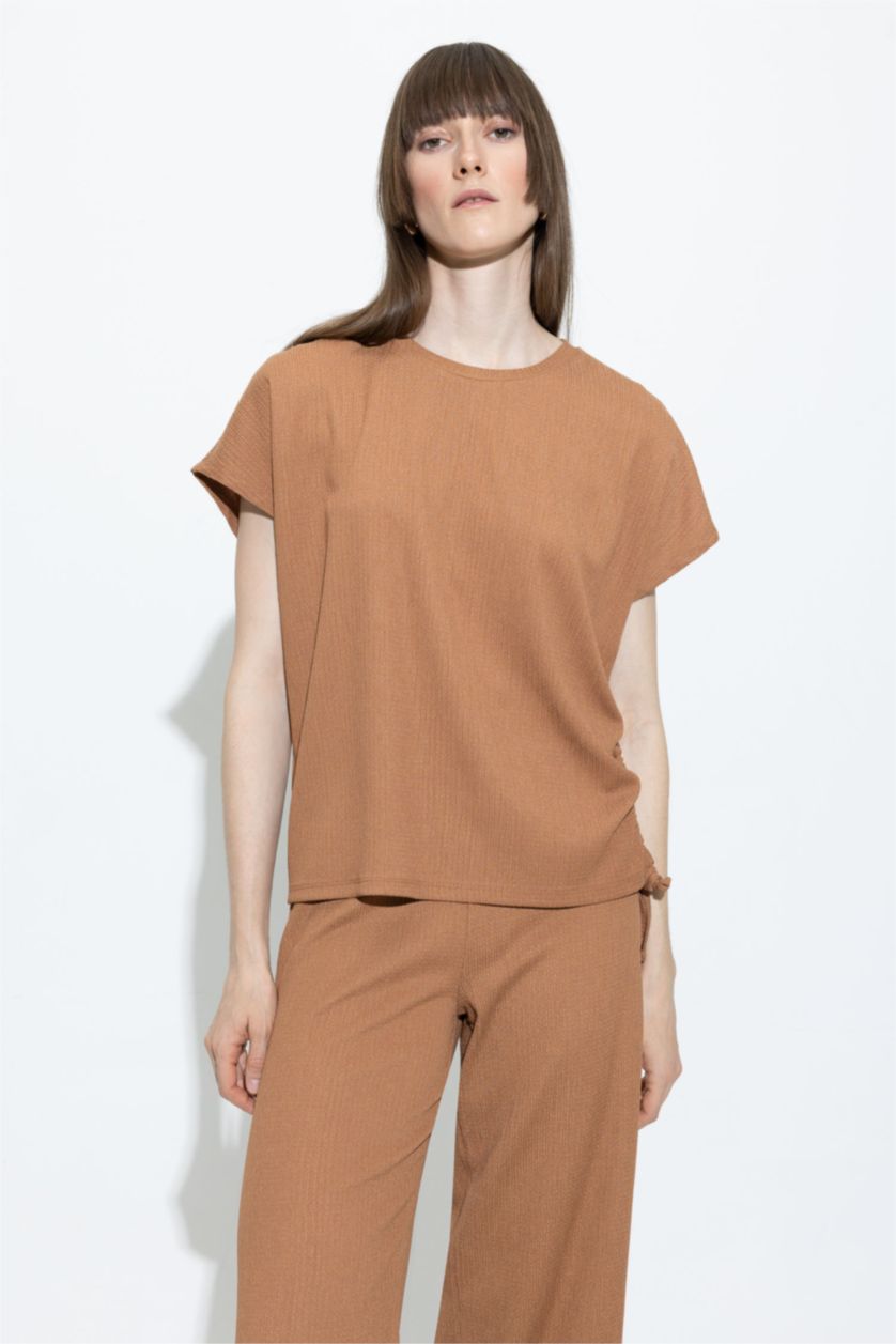 WOMAN Dark Camel Crew Neck Short Sleeve T-Shirt