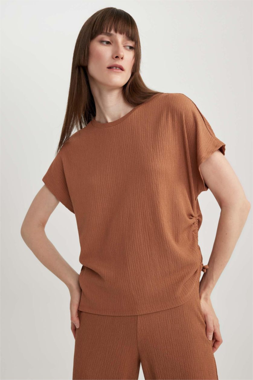 WOMAN Dark Camel Crew Neck Short Sleeve T-Shirt