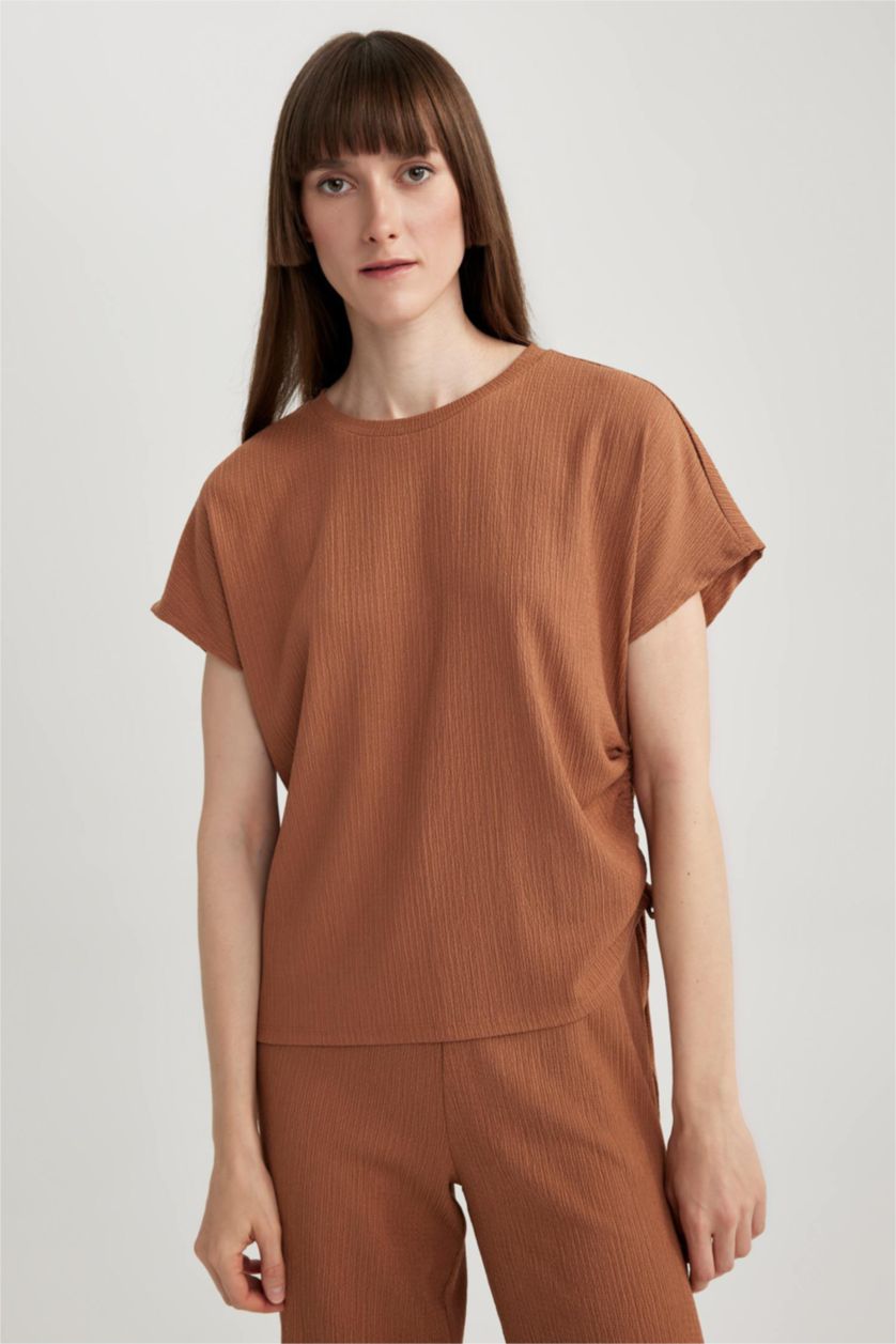 WOMAN Dark Camel Crew Neck Short Sleeve T-Shirt