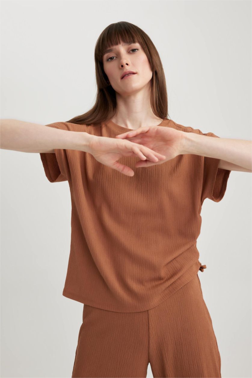 WOMAN Dark Camel Crew Neck Short Sleeve T-Shirt