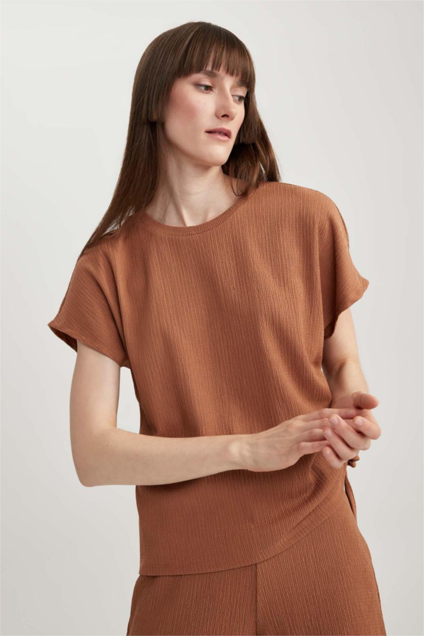 WOMAN Dark Camel Crew Neck Short Sleeve T-Shirt