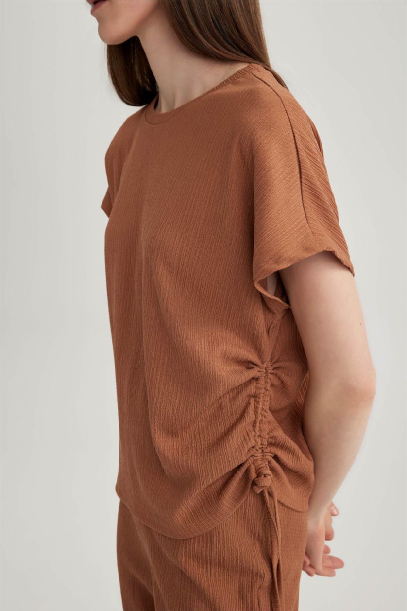 WOMAN Dark Camel Crew Neck Short Sleeve T-Shirt