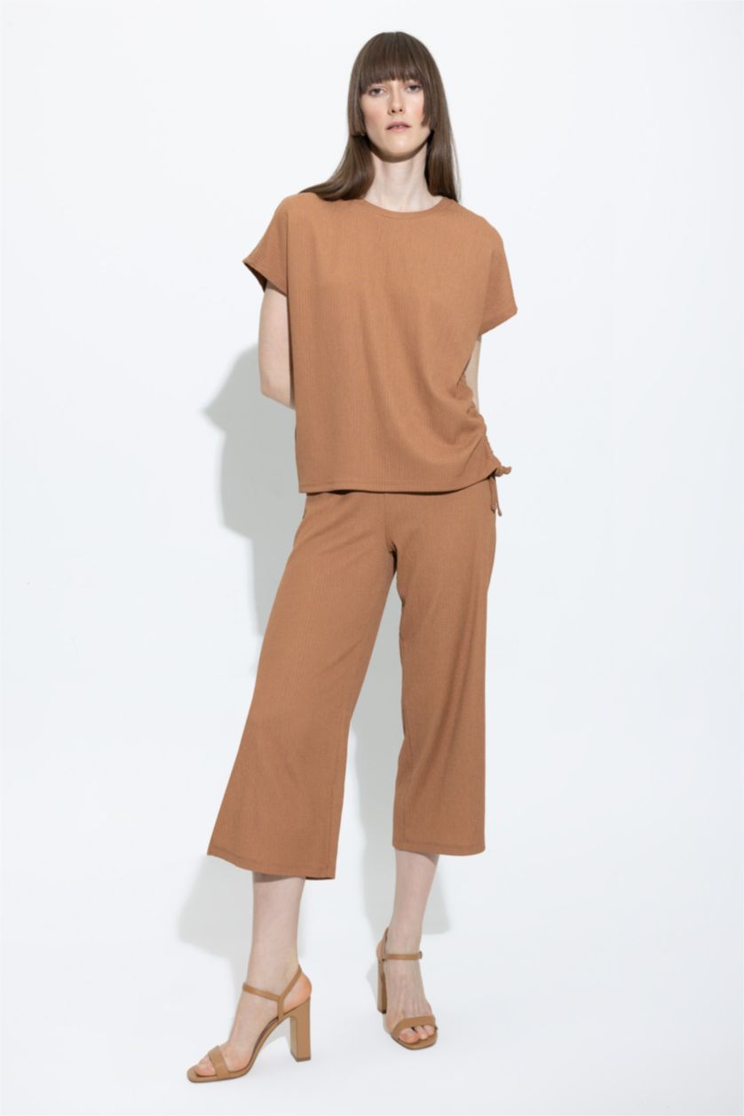 Kadın Koyu Camel Wıde Leg Bürümcük Pantolon