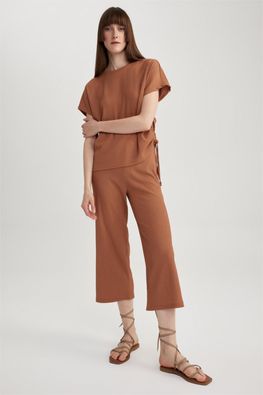 Kadın Koyu Camel Wıde Leg Bürümcük Pantolon