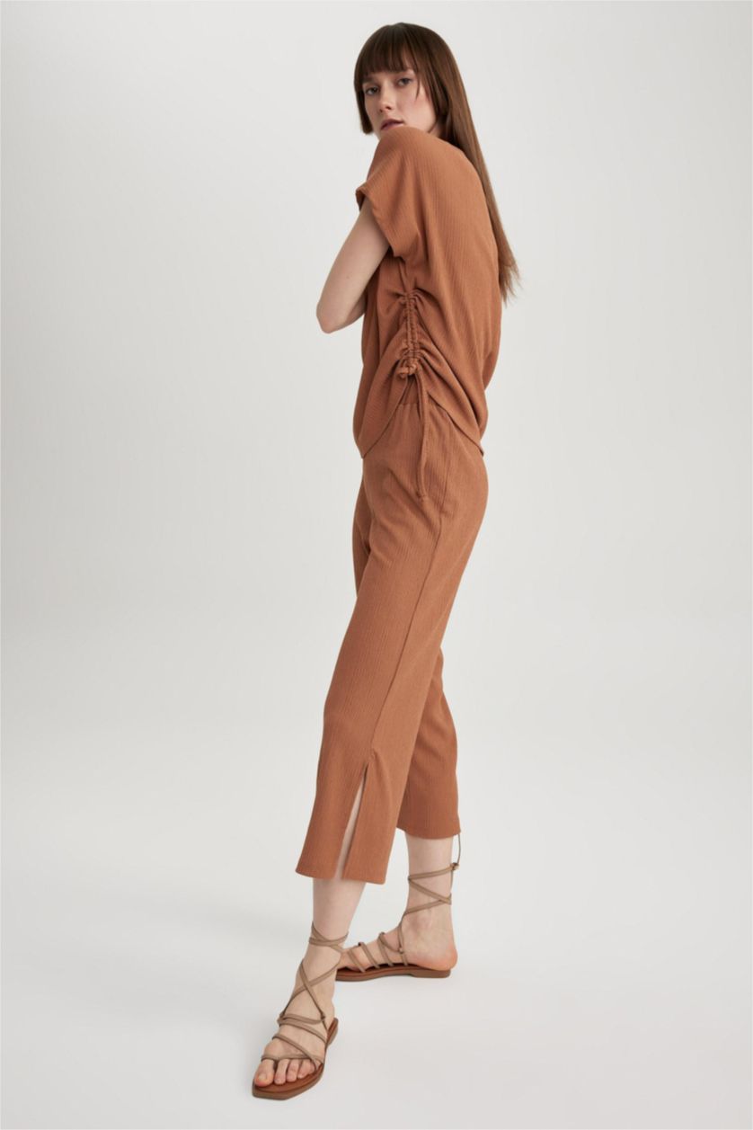 Kadın Koyu Camel Wıde Leg Bürümcük Pantolon