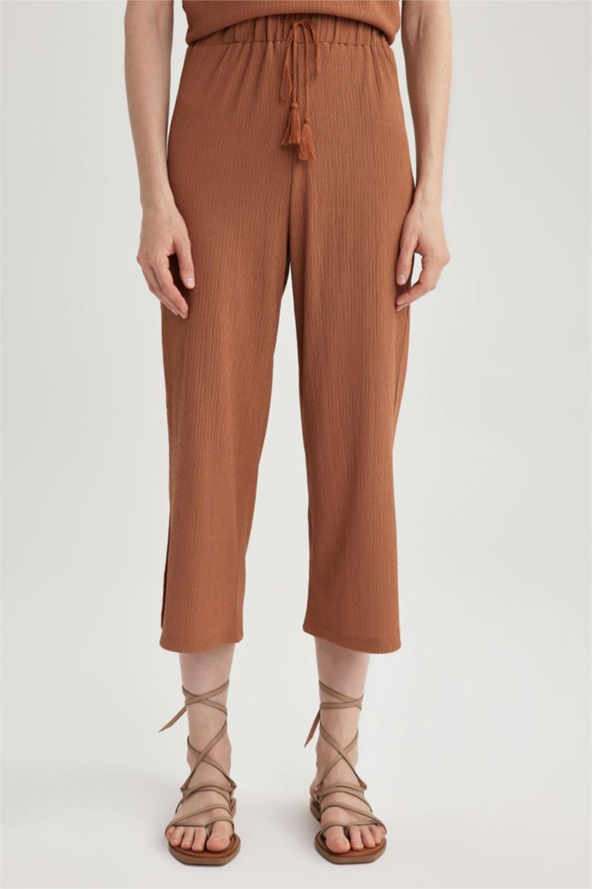 Kadın Koyu Camel Wıde Leg Bürümcük Pantolon