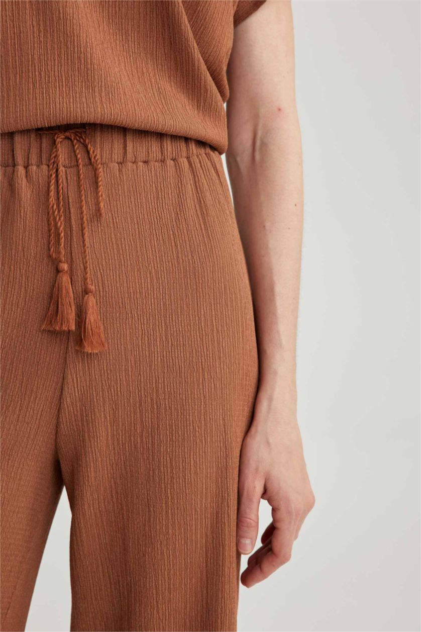 Kadın Koyu Camel Wıde Leg Bürümcük Pantolon