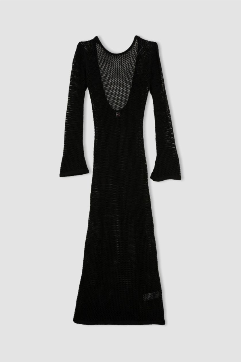 WOMAN Black Fall in Love Long Sleeve Black Mesh Beach Dress